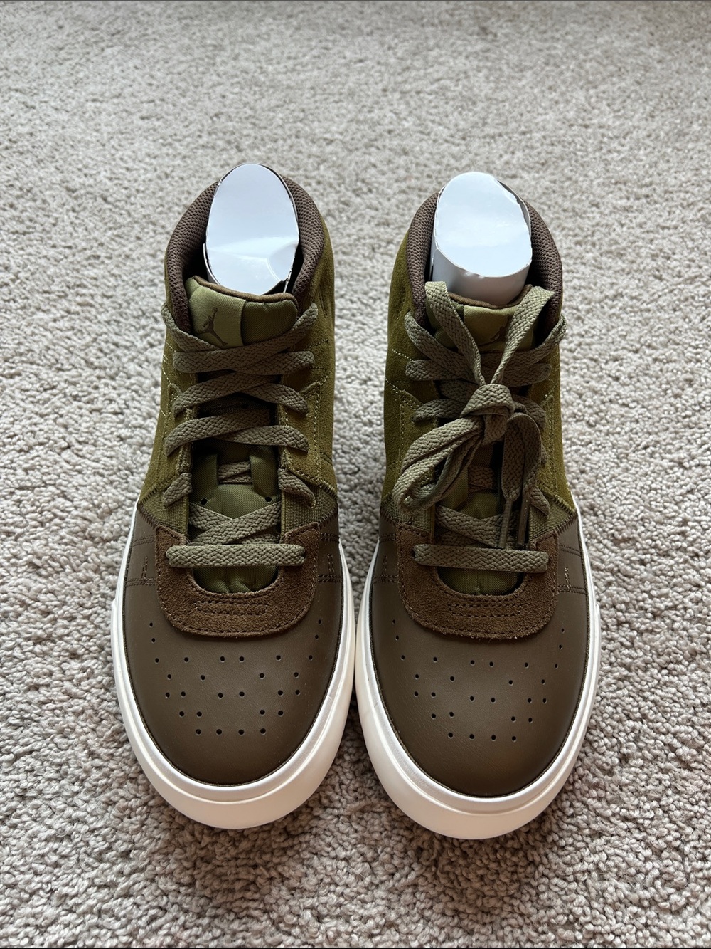 Jordan Men's Olive Green High-Top Sneakers with White Sole